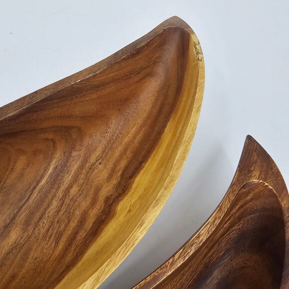 Set of 2 Vintage Genuine Monkey Pod Wood Hand Crafted Large Leaf Dish Bowls - Picture 8 of 9